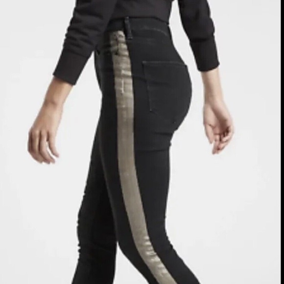 Athleta sculptek metallic strip jean black silver size 12T new - Picture 3 of 14